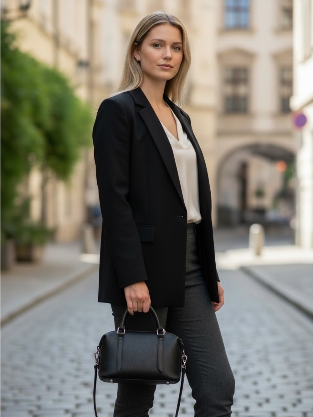 Black Leather Satchel with Top Handle
